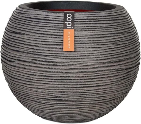 VASE BOULE RIB NL 40X32 GRIS FONCE - CAP